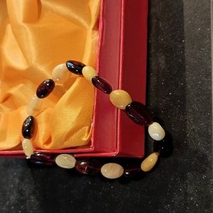 Unisex 7 inch Cherry and Milky Genuine Baltic Amber stretch bead bracelet